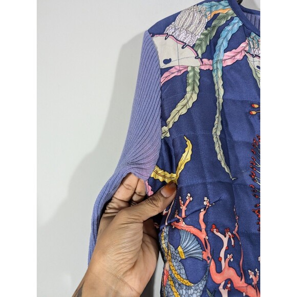 J. McLaughlin Sweater Women Sz S Blue Quilted Fron Silk Marine Nautical Jacket - Picture 4 of 12